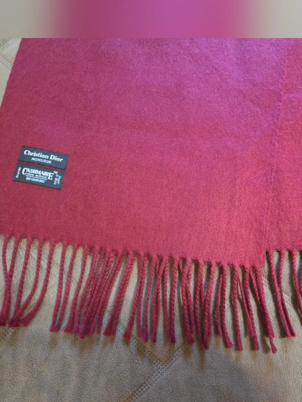 Authentic Christian Dior Monesieur Elegant Burgundy Fringed Scarf. 57